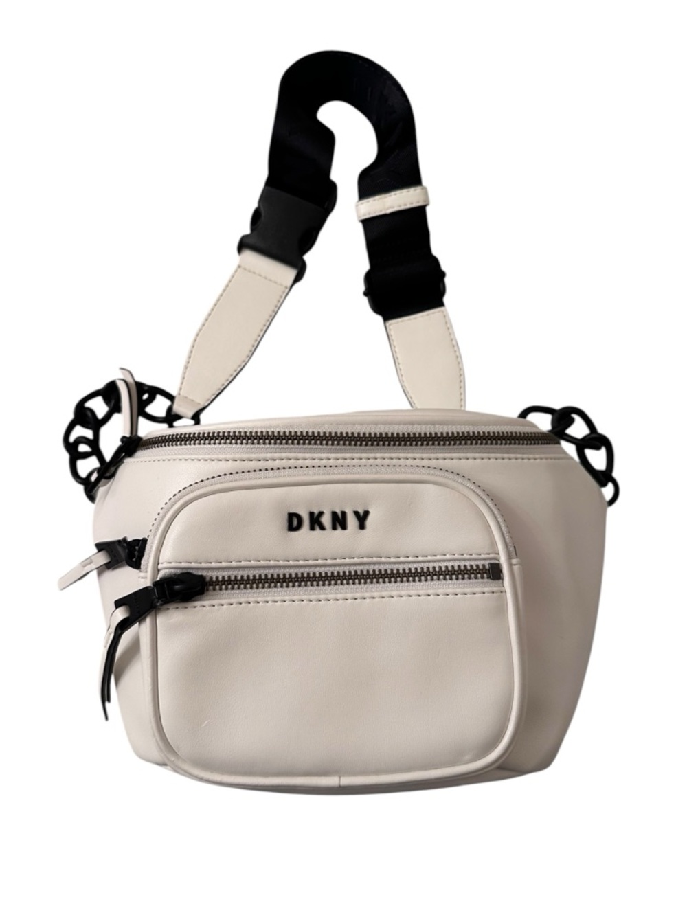 DKNY White Leather Belt Bag with Black Strap & Chain Detail - Picture 3 of 11